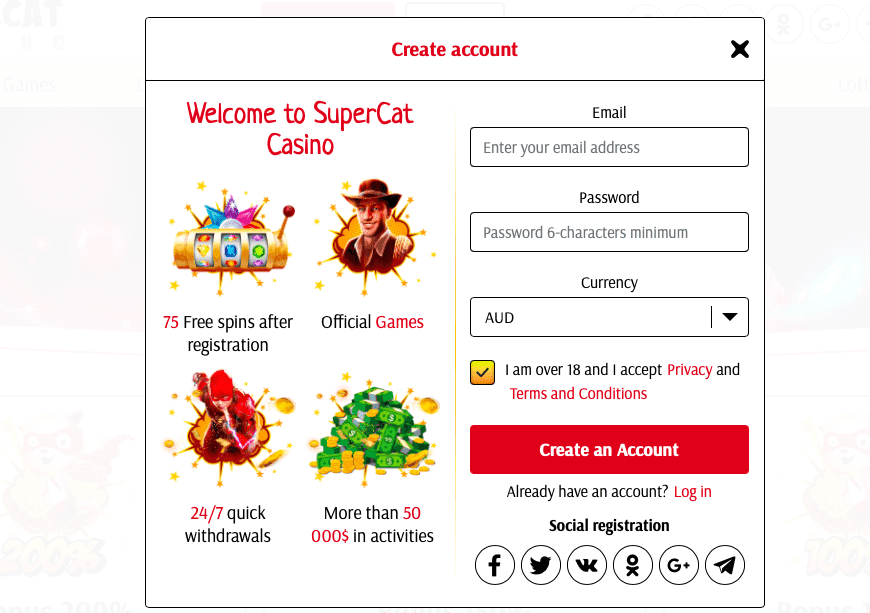 Super Cat casino registration