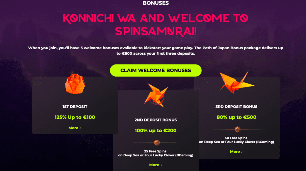 Spin Samurai casino bonus